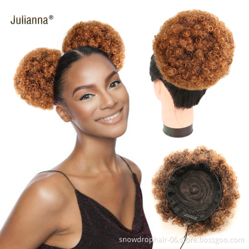 Julianna Ponytail Hair Extensions Synthetic For Kids Synthetic Bun Afro Puff Chignon Hair Kinky Curly Drawstring Short Afro Bun